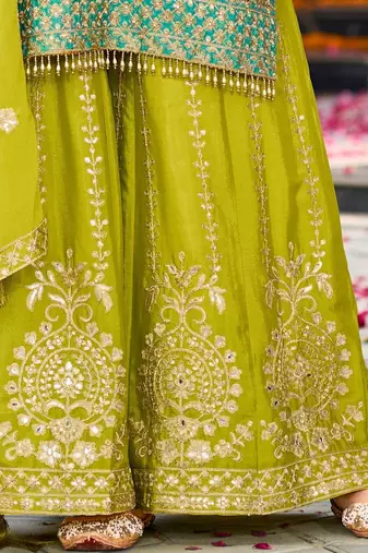 Women Ombre Embroidered Regular Mirror Work Kurta with Palazzos & With Dupatta