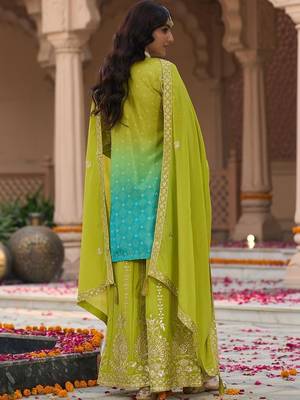 Women Ombre Embroidered Regular Mirror Work Kurta with Palazzos & With Dupatta 6