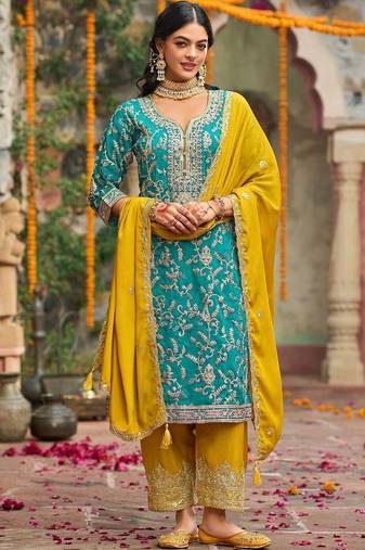 Women Ethnic Motifs Embroidered Regular Kurta with Palazzos & With Dupatta