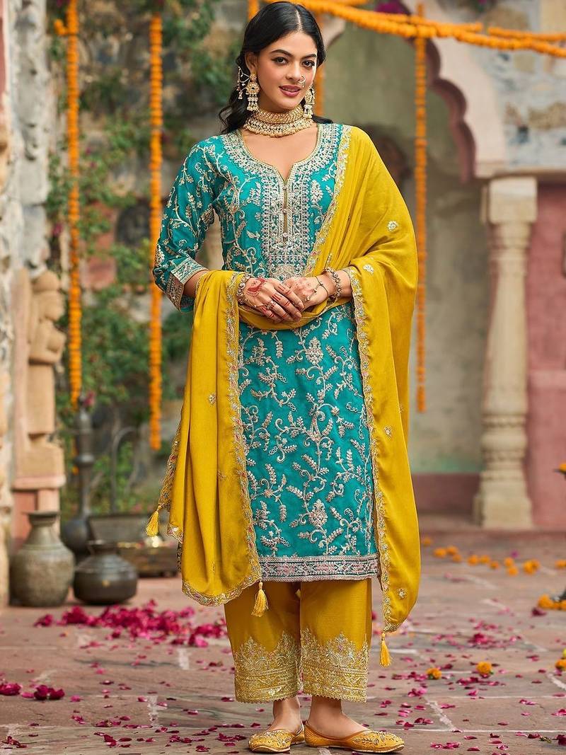 Women Ethnic Motifs Embroidered Regular Kurta with Palazzos & With Dupatta