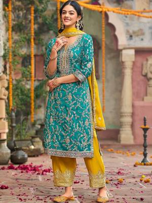 Women Ethnic Motifs Embroidered Regular Kurta with Palazzos & With Dupatta 3