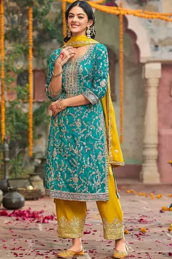 Women Ethnic Motifs Embroidered Regular Kurta with Palazzos & With Dupatta