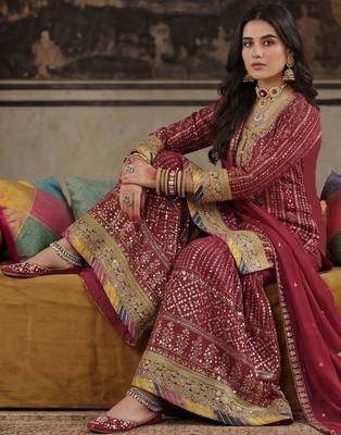 Women Ethnic Motifs Embroidered Regular Sequinned Kurta with Sharara & With Dupatta 2
