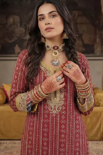 Women Ethnic Motifs Embroidered Regular Sequinned Kurta with Sharara & With Dupatta