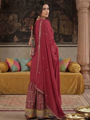 Women Ethnic Motifs Embroidered Regular Sequinned Kurta with Sharara & With Dupatta 5