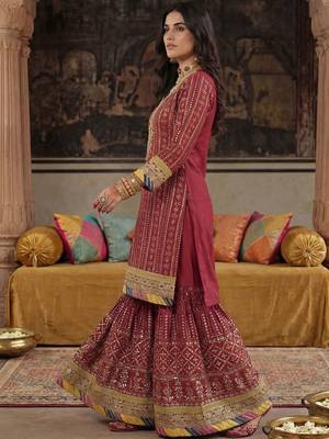 Women Ethnic Motifs Embroidered Regular Sequinned Kurta with Sharara & With Dupatta 6