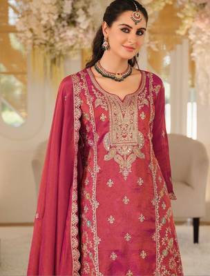 Women Ethnic Motifs Embroidered Panelled Mirror Work Kurta with Palazzos & With Dupatta 1