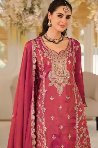 Women Ethnic Motifs Embroidered Panelled Mirror Work Kurta with Palazzos & With Dupatta