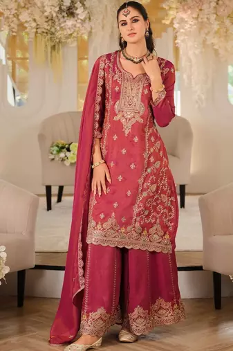 Women Ethnic Motifs Embroidered Panelled Mirror Work Kurta with Palazzos & With Dupatta