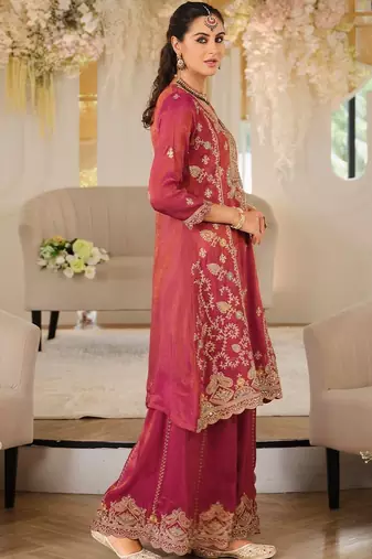 Women Ethnic Motifs Embroidered Panelled Mirror Work Kurta with Palazzos & With Dupatta