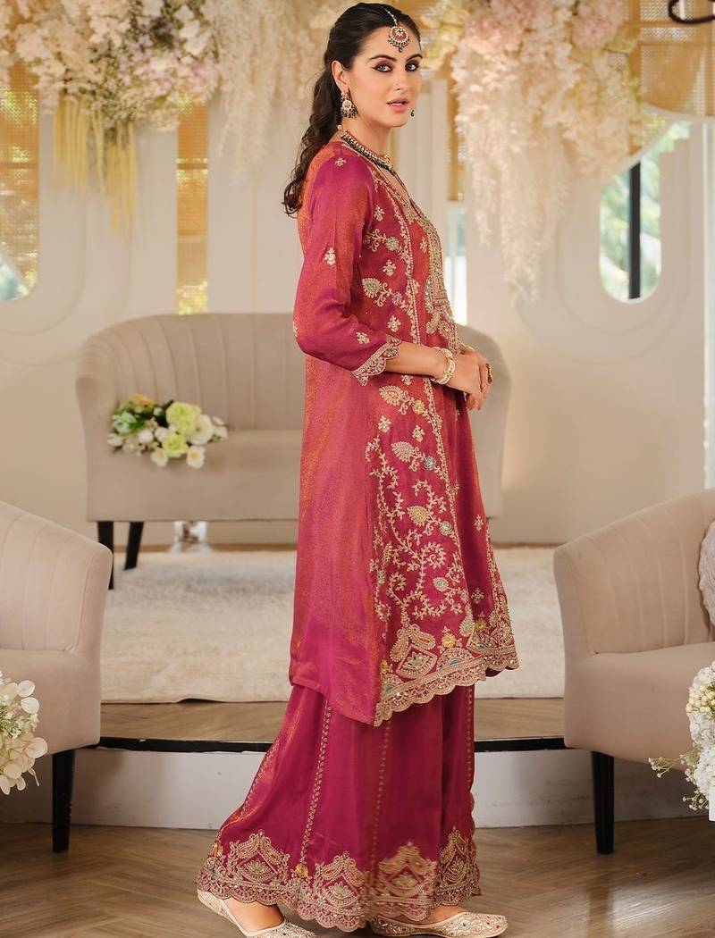 Women Ethnic Motifs Embroidered Panelled Mirror Work Kurta with Palazzos & With Dupatta