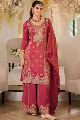 Women Ethnic Motifs Embroidered Panelled Mirror Work Kurta with Palazzos & With Dupatta