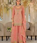 Women Ethnic Motifs Embroidered Panelled Thread Work Kurta with Sharara & With Dupatta