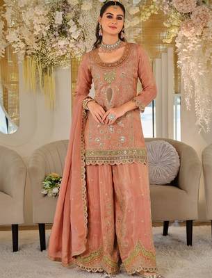 Women Ethnic Motifs Embroidered Panelled Thread Work Kurta with Sharara & With Dupatta 2