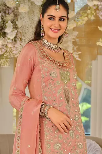 Women Ethnic Motifs Embroidered Panelled Thread Work Kurta with Sharara & With Dupatta
