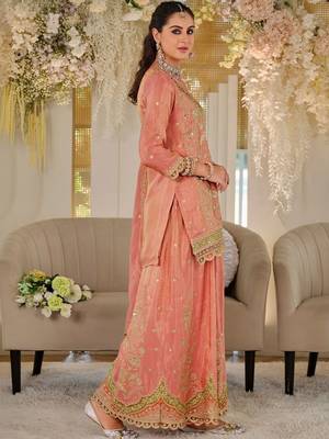Women Ethnic Motifs Embroidered Panelled Thread Work Kurta with Sharara & With Dupatta 4