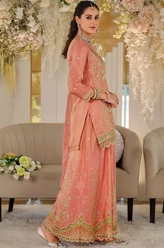 Women Ethnic Motifs Embroidered Panelled Thread Work Kurta with Sharara & With Dupatta
