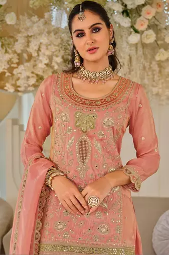Women Ethnic Motifs Embroidered Panelled Thread Work Kurta with Sharara & With Dupatta