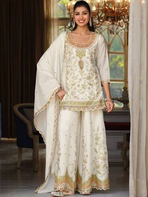 Women Ethnic Motifs Embroidered Regular Sequinned Kurta with Sharara & With Dupatta 1