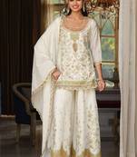 Women Ethnic Motifs Embroidered Regular Sequinned Kurta with Sharara & With Dupatta