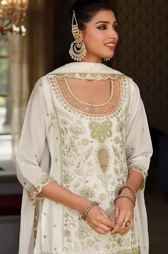 Women Ethnic Motifs Embroidered Regular Sequinned Kurta with Sharara & With Dupatta