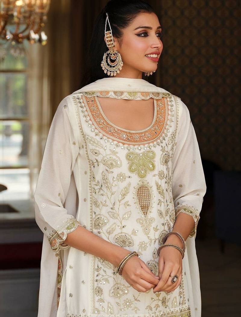 Women Ethnic Motifs Embroidered Regular Sequinned Kurta with Sharara & With Dupatta