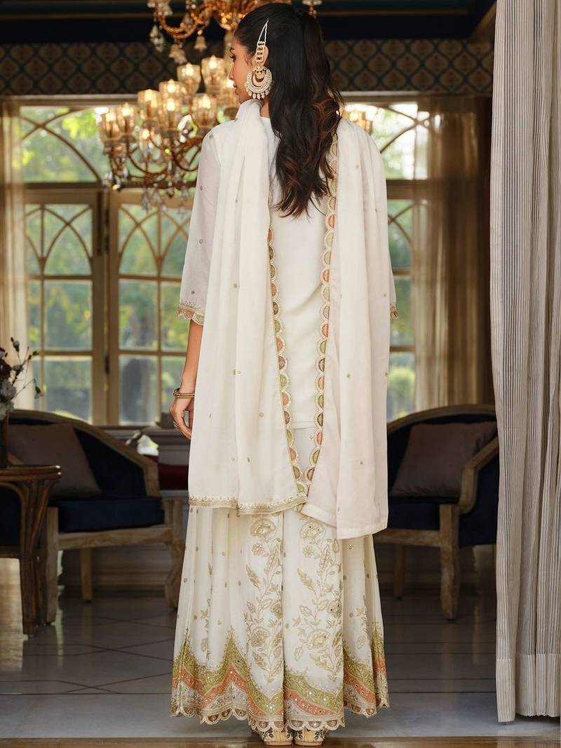Women Ethnic Motifs Embroidered Regular Sequinned Kurta with Sharara & With Dupatta