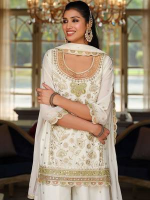 Women Ethnic Motifs Embroidered Regular Sequinned Kurta with Sharara & With Dupatta 4