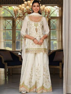 Women Ethnic Motifs Embroidered Regular Sequinned Kurta with Sharara & With Dupatta 5