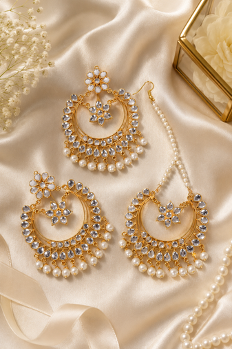 Festive kundan earring tikka set