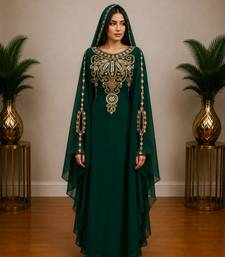 Emerald Green Embroidered Kaftan with Matching Cape