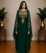 Emerald Green Embroidered Kaftan with Matching Cape