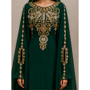 Emerald Green Embroidered Kaftan with Matching Cape 2