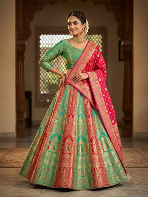 Green embroidered sequin lehenga choli with blouse 1