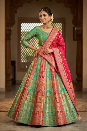 Green embroidered sequin lehenga choli with blouse