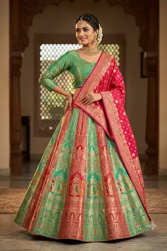 Green embroidered sequin lehenga choli with blouse