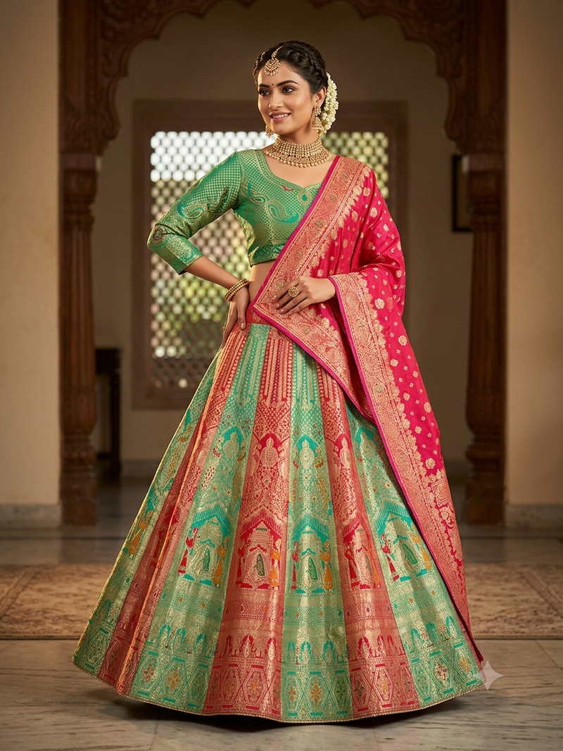 Green embroidered sequin lehenga choli with blouse