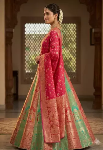 Green embroidered sequin lehenga choli with blouse