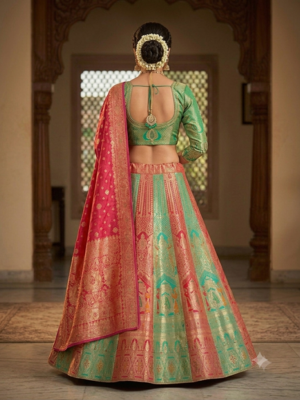 Green embroidered sequin lehenga choli with blouse 3