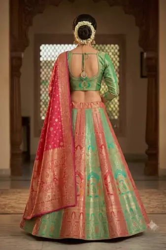 Green embroidered sequin lehenga choli with blouse