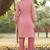 pink floral embroidered regular thread work  cotton kurta with trousers