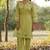 green floral embroidered regular thread work  cotton kurta with trousers