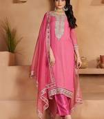pink ethnic motifs embroidered regular zari work kurta with trousers & with dupatta