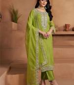 green ethnic motifs embroidered regular zari work kurta with trousers & with dupatta