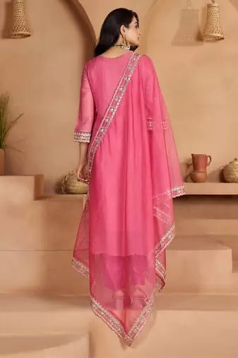 pink ethnic motifs embroidered regular zari work kurta with trousers & with dupatta