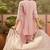 pink embroidered  cotton square neck short anarkali & palazzos with dupatta