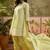 green embroidered  cotton square neck short anarkali & palazzos with dupatta