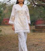 white embroidered  cotton v-neck kurti & salwar
