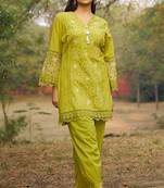 green embroidered  cotton v-neck kurti & salwar