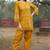 mustard embroidered  cotton v-neck kurti & salwar